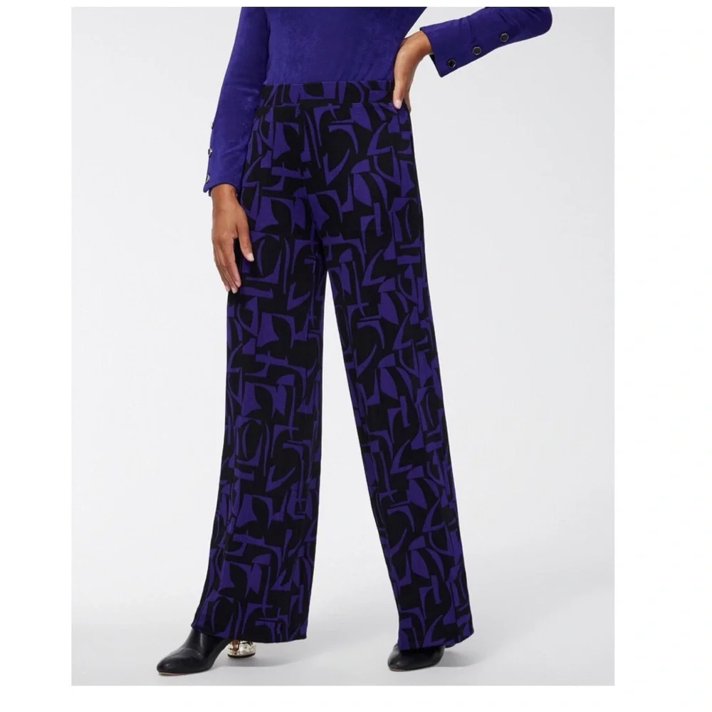 NWOT Chico's Purple and Black Abstract Print Wide Leg Pants